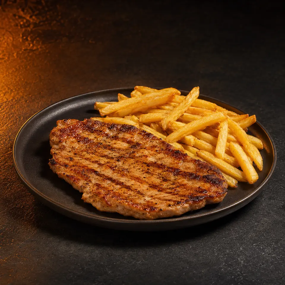 Bistec de Cerdo con Papas Fritas